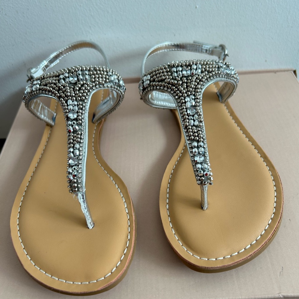 JustFab Silver Beaded Sandals